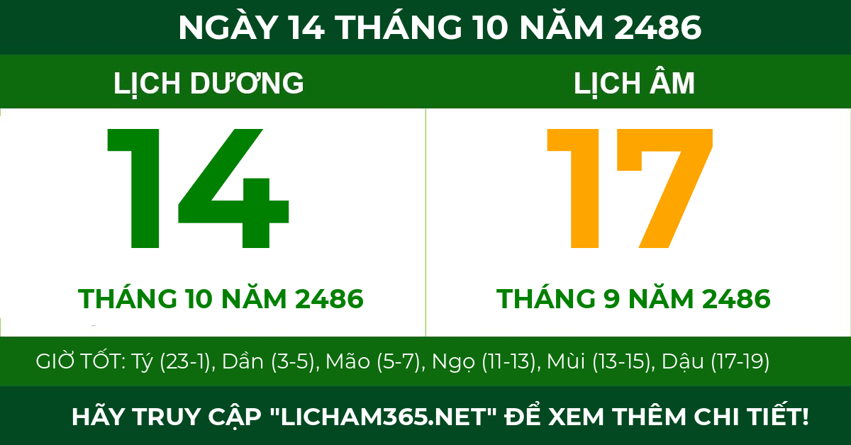 lịch âm ngày 14 tháng 10 năm 2486