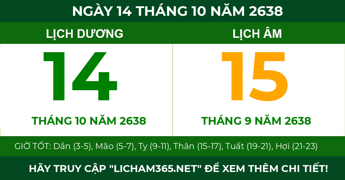 lịch âm ngày 14 tháng 10 năm 2638