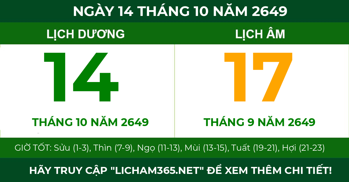 lịch âm ngày 14 tháng 10 năm 2649