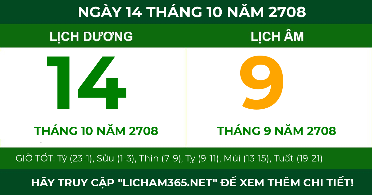 lịch âm ngày 14 tháng 10 năm 2708