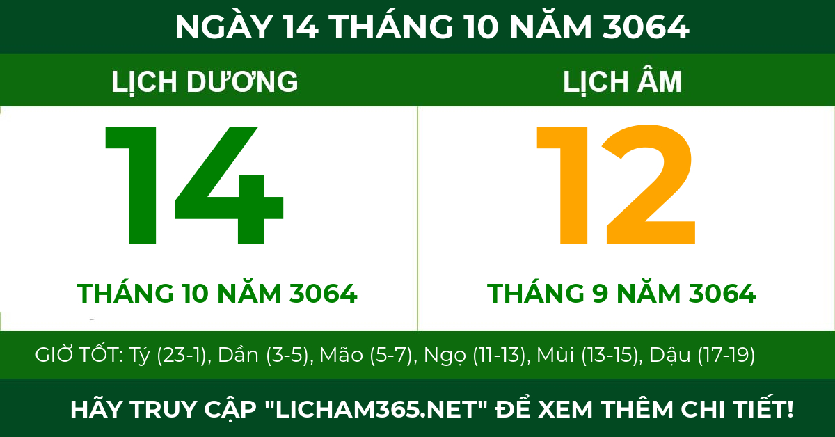 lịch âm ngày 14 tháng 10 năm 3064