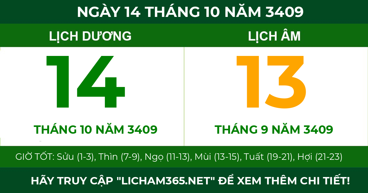 lịch âm ngày 14 tháng 10 năm 3409
