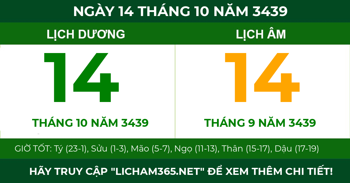 lịch âm ngày 14 tháng 10 năm 3439