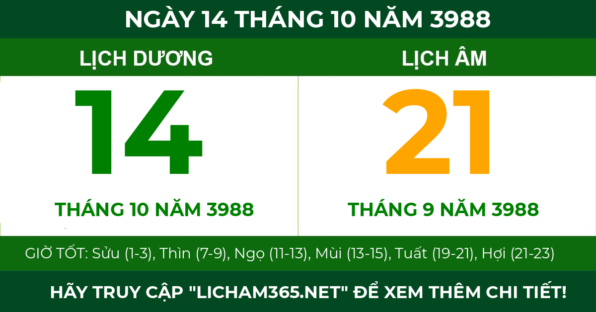 lịch âm ngày 14 tháng 10 năm 3988