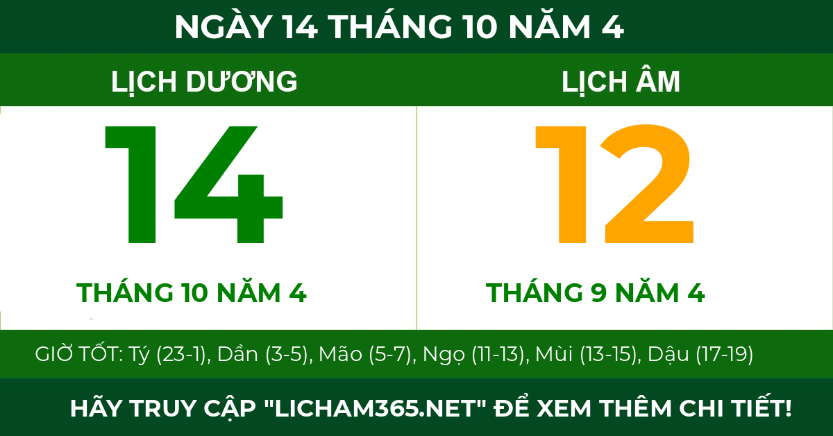 lịch âm ngày 14 tháng 10 năm 4