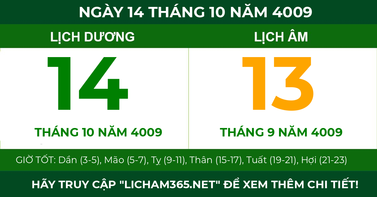 lịch âm ngày 14 tháng 10 năm 4009