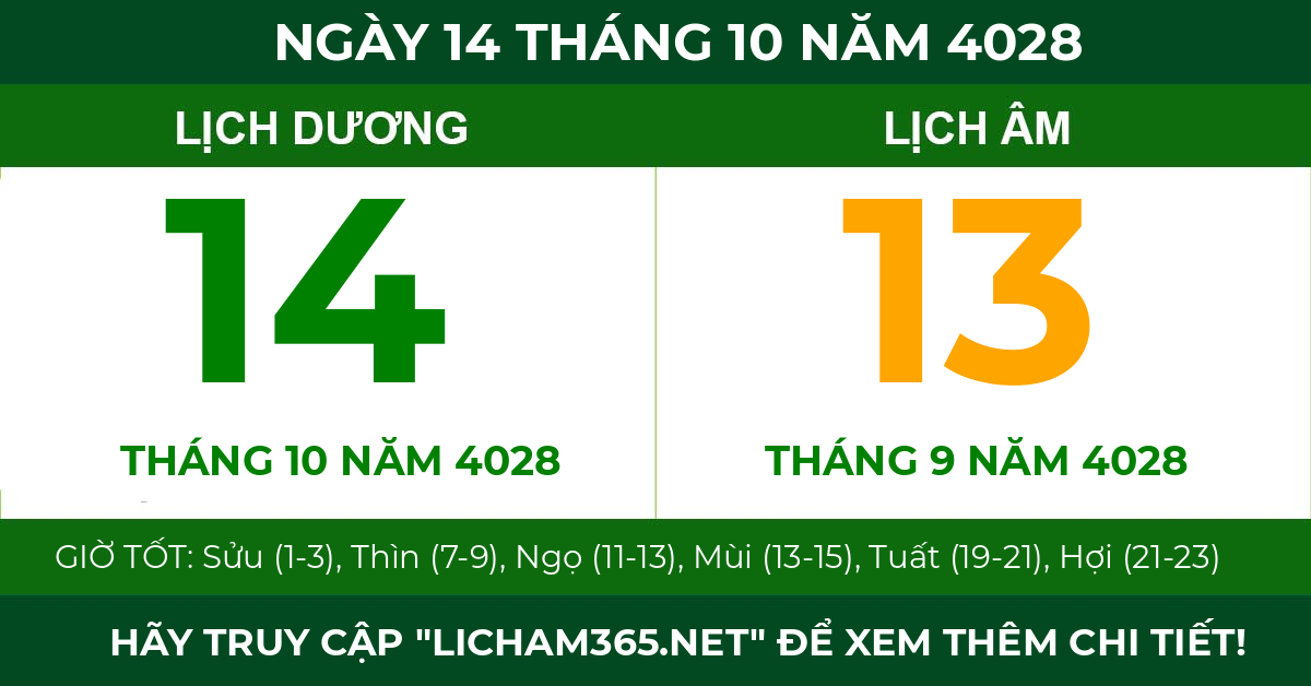 lịch âm ngày 14 tháng 10 năm 4028