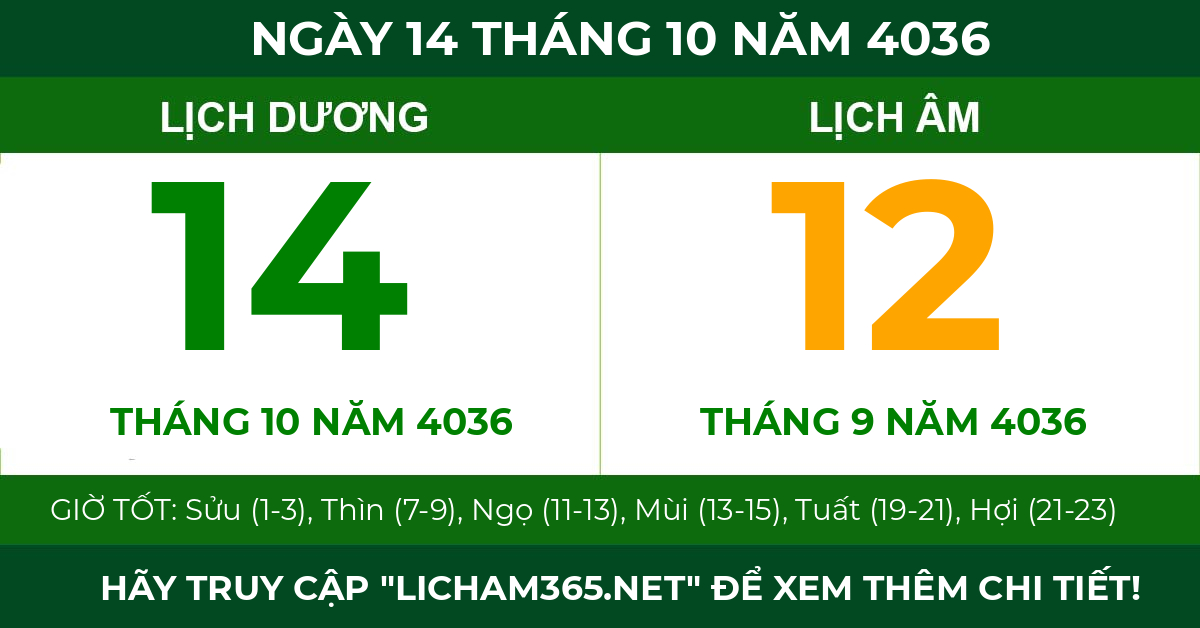 lịch âm ngày 14 tháng 10 năm 4036
