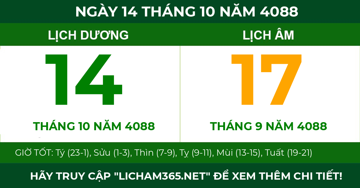 lịch âm ngày 14 tháng 10 năm 4088