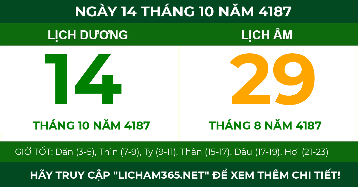 lịch âm ngày 14 tháng 10 năm 4187