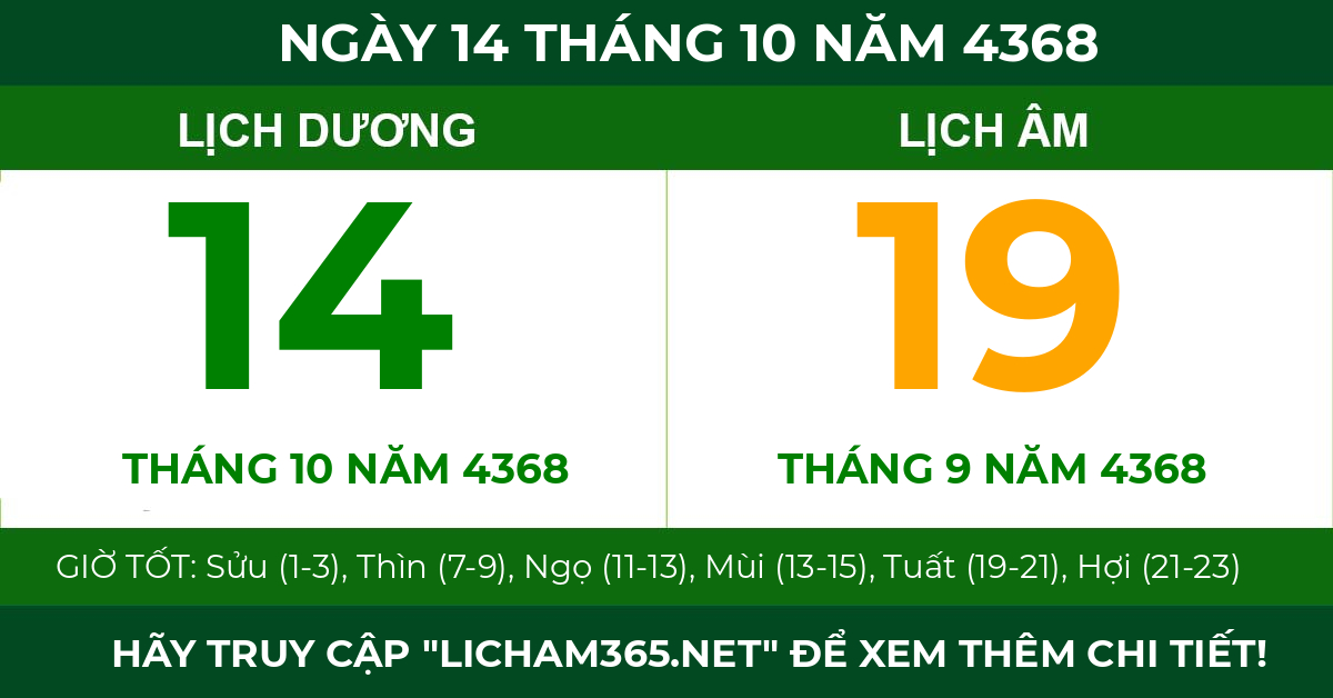 lịch âm ngày 14 tháng 10 năm 4368