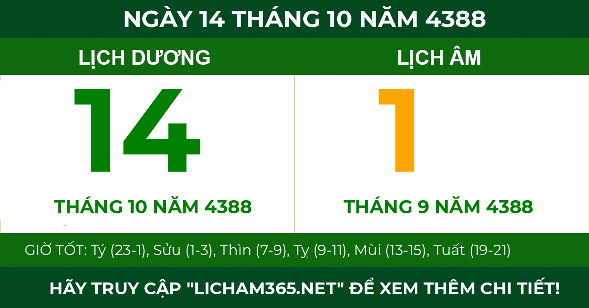 lịch âm ngày 14 tháng 10 năm 4388