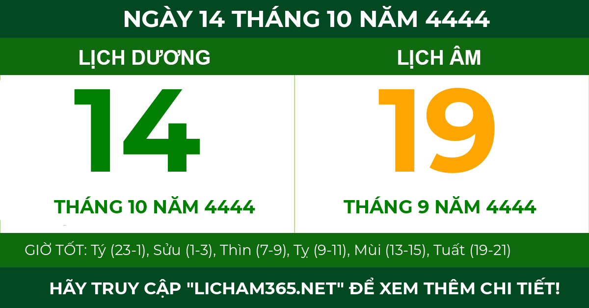 lịch âm ngày 14 tháng 10 năm 4444