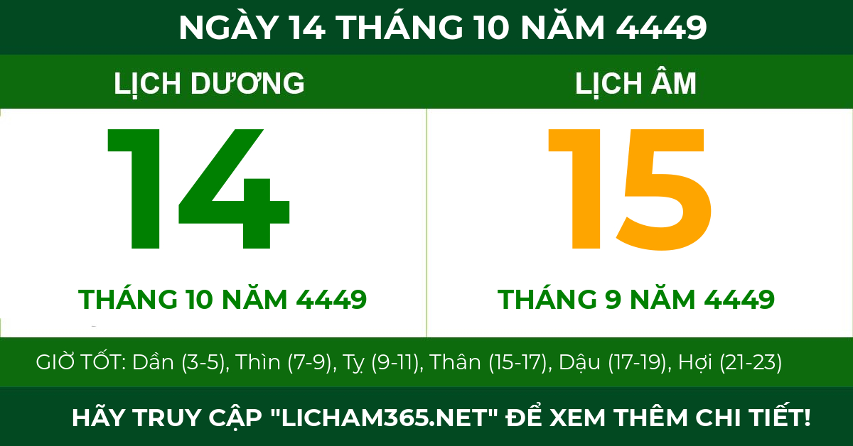 lịch âm ngày 14 tháng 10 năm 4449