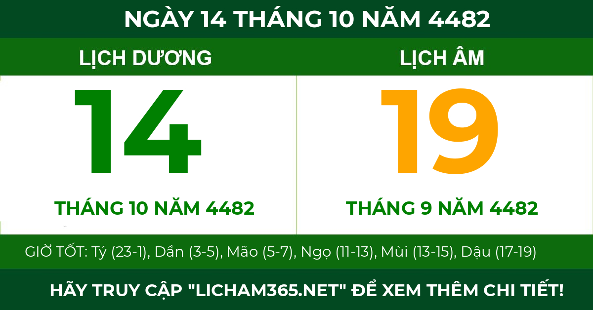 lịch âm ngày 14 tháng 10 năm 4482