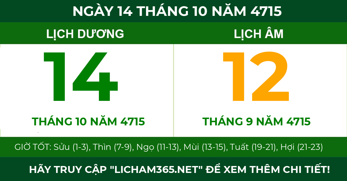lịch âm ngày 14 tháng 10 năm 4715