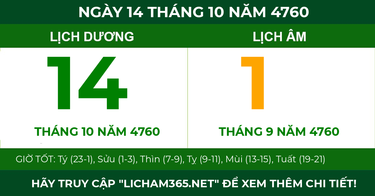 lịch âm ngày 14 tháng 10 năm 4760