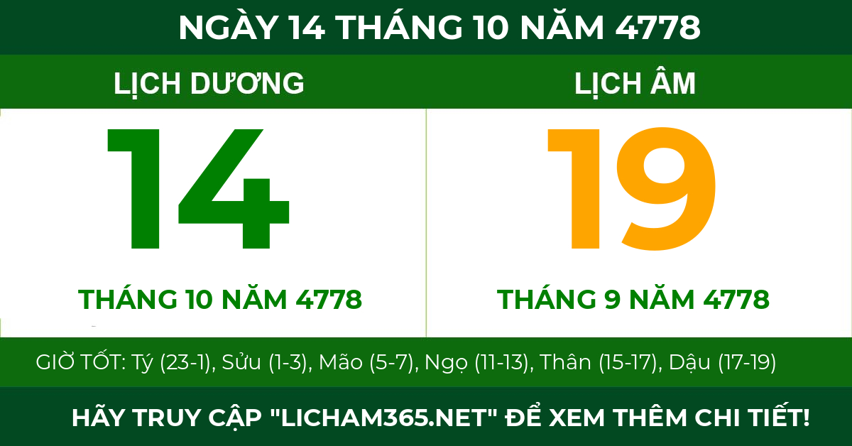 lịch âm ngày 14 tháng 10 năm 4778
