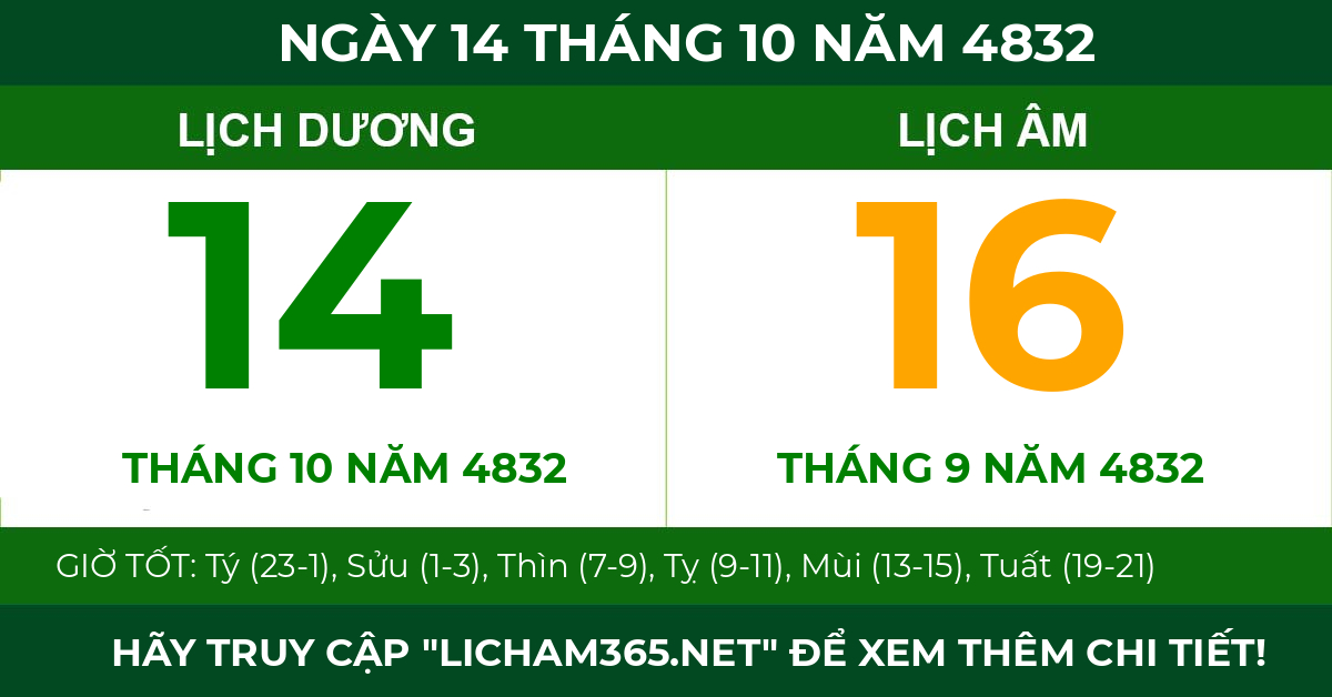 lịch âm ngày 14 tháng 10 năm 4832