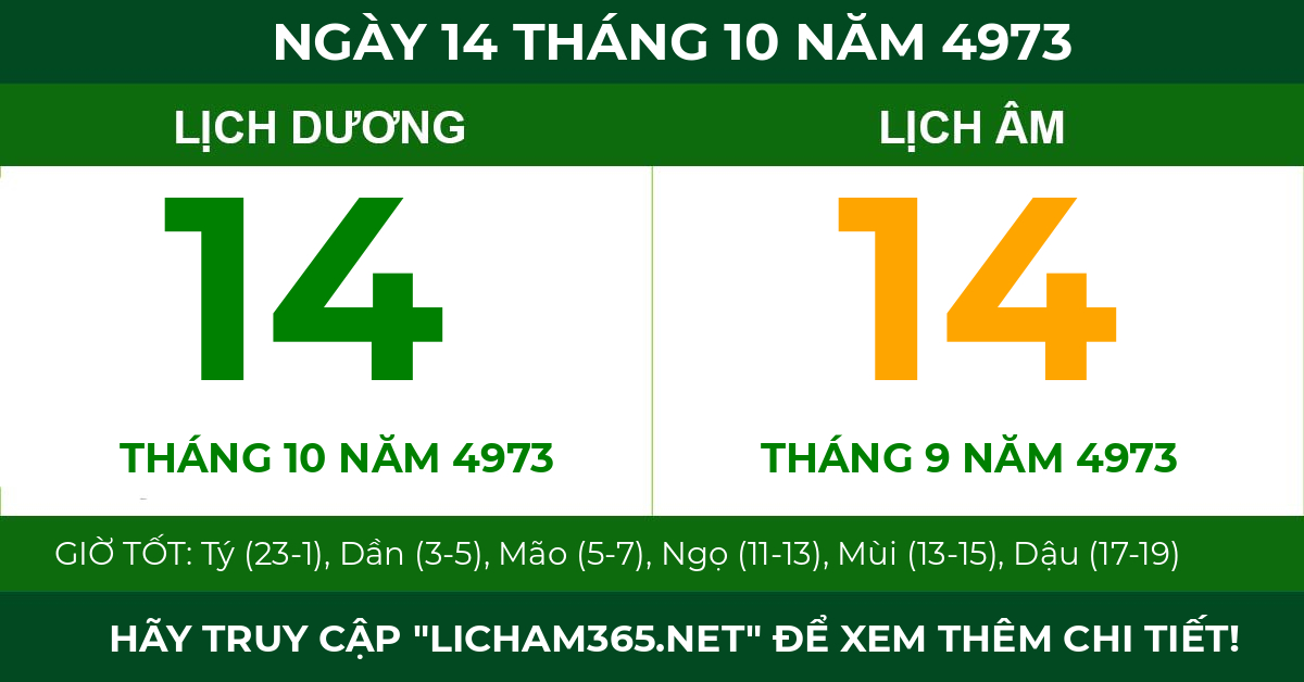 lịch âm ngày 14 tháng 10 năm 4973