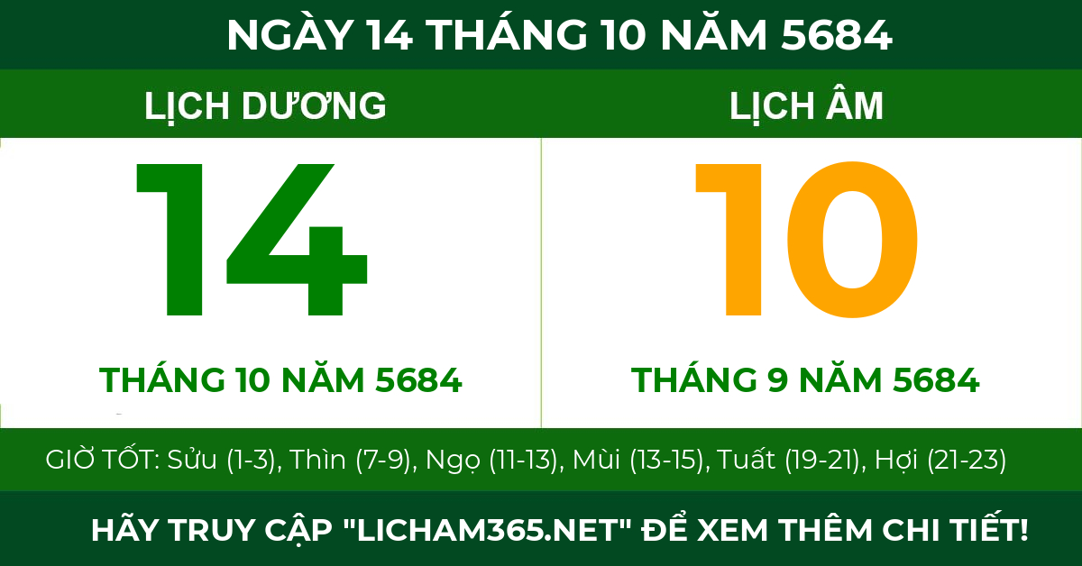 lịch âm ngày 14 tháng 10 năm 5684