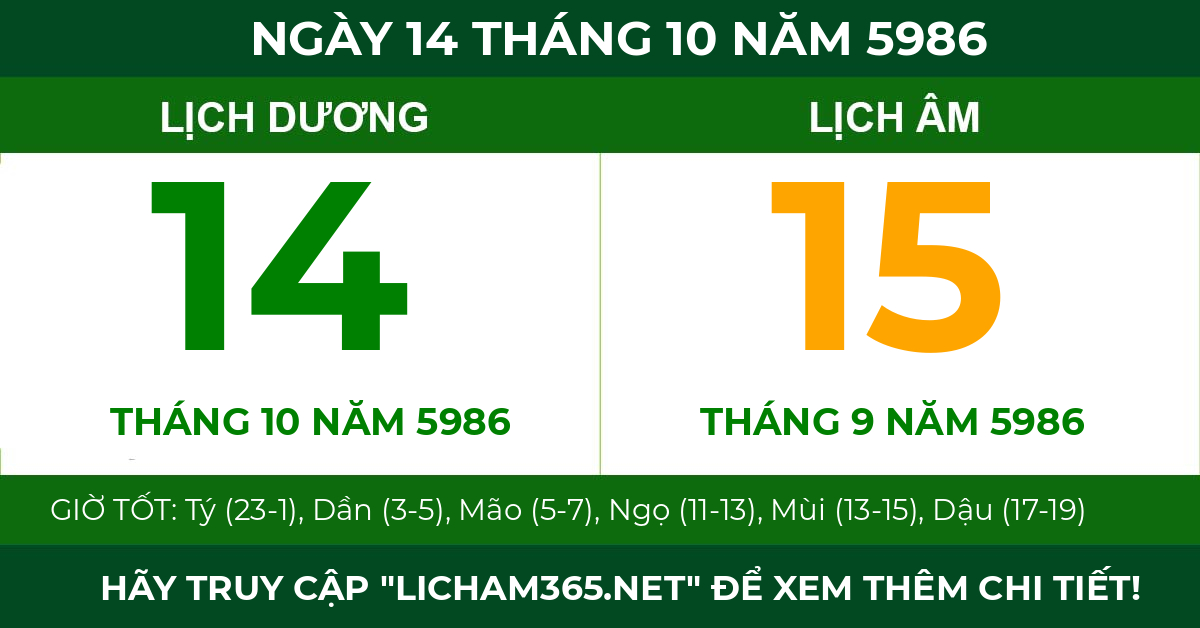lịch âm ngày 14 tháng 10 năm 5986