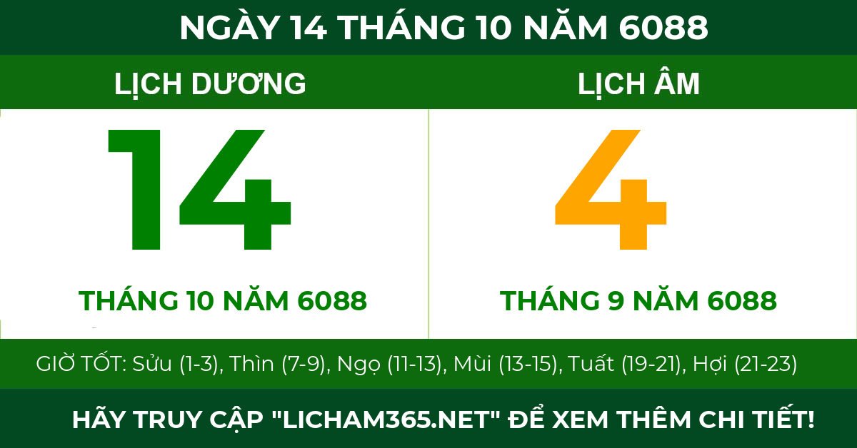 lịch âm ngày 14 tháng 10 năm 6088