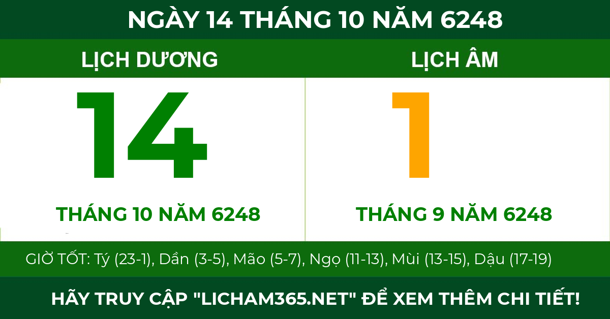 lịch âm ngày 14 tháng 10 năm 6248