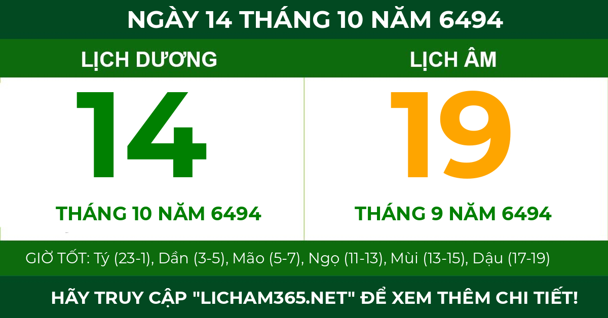 lịch âm ngày 14 tháng 10 năm 6494