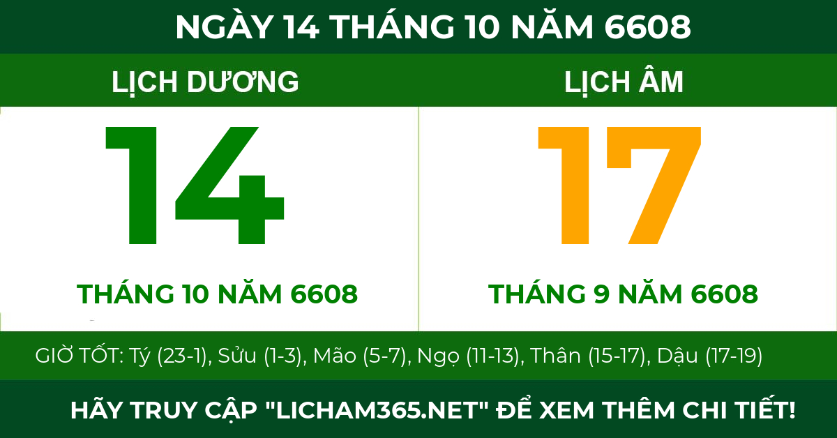 lịch âm ngày 14 tháng 10 năm 6608