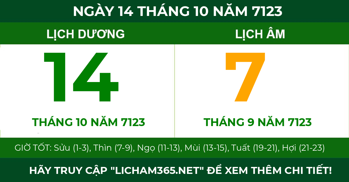 lịch âm ngày 14 tháng 10 năm 7123