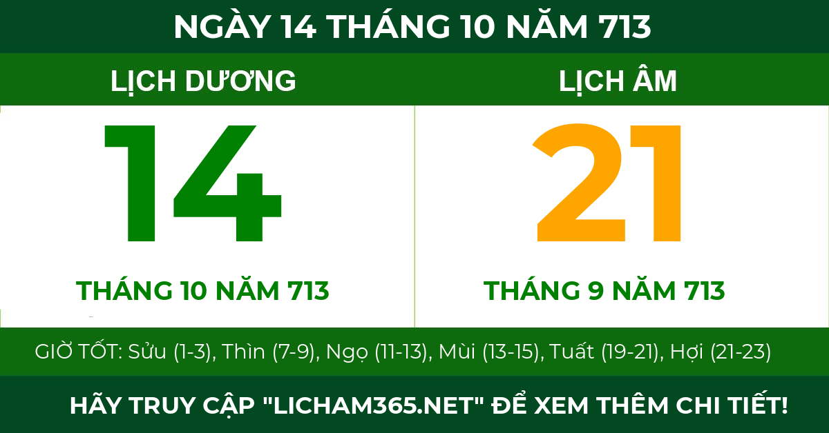 lịch âm ngày 14 tháng 10 năm 713