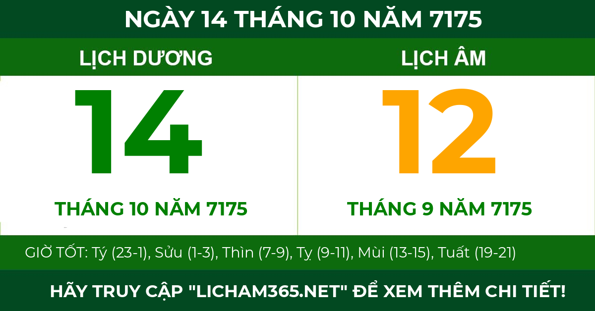 lịch âm ngày 14 tháng 10 năm 7175