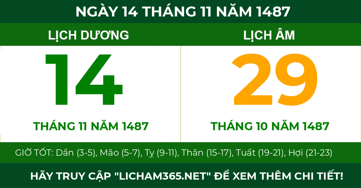 lịch âm ngày 14 tháng 11 năm 1487