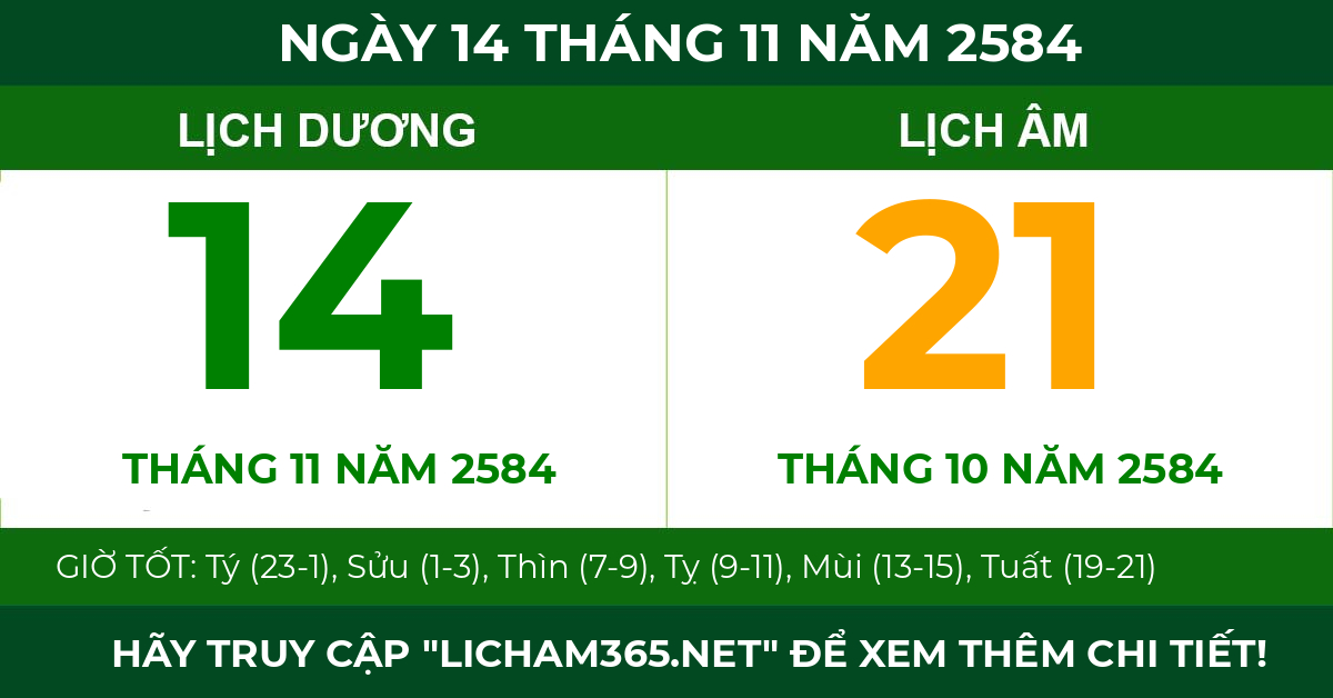 lịch âm ngày 14 tháng 11 năm 2584