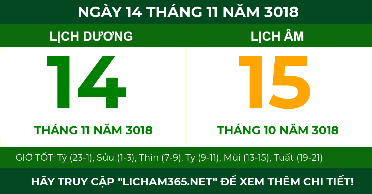 lịch âm ngày 14 tháng 11 năm 3018