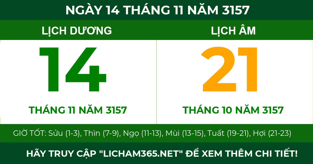 lịch âm ngày 14 tháng 11 năm 3157