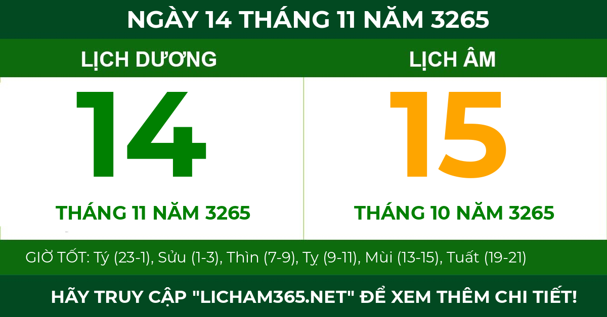 lịch âm ngày 14 tháng 11 năm 3265