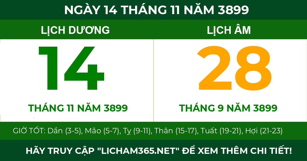 lịch âm ngày 14 tháng 11 năm 3899