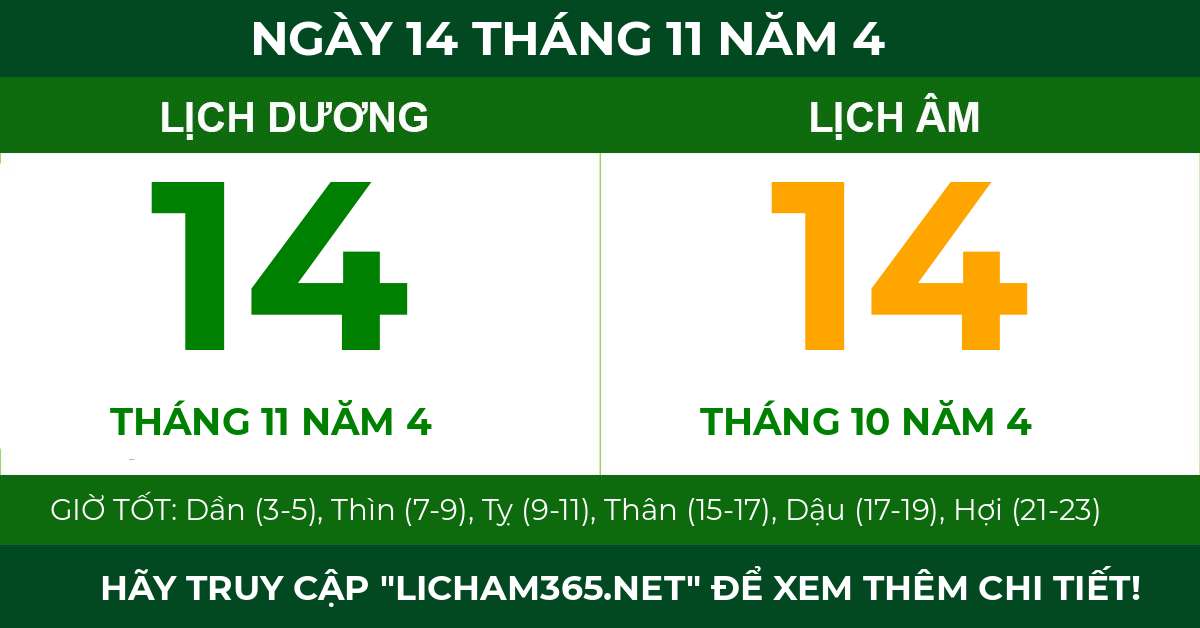 lịch âm ngày 14 tháng 11 năm 4
