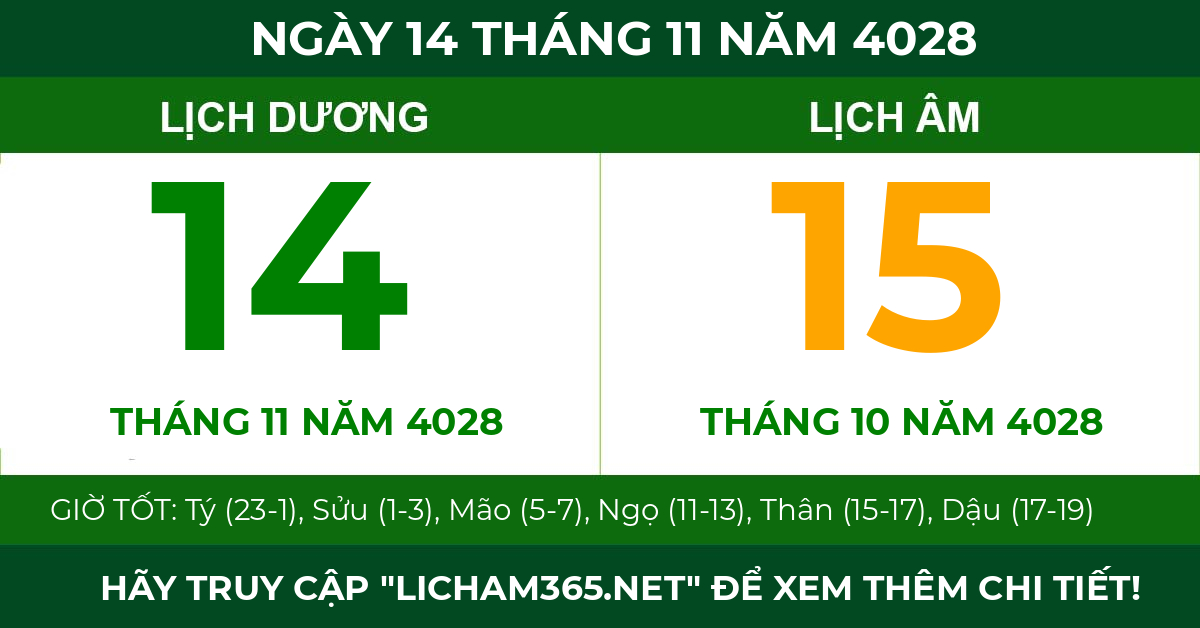 lịch âm ngày 14 tháng 11 năm 4028