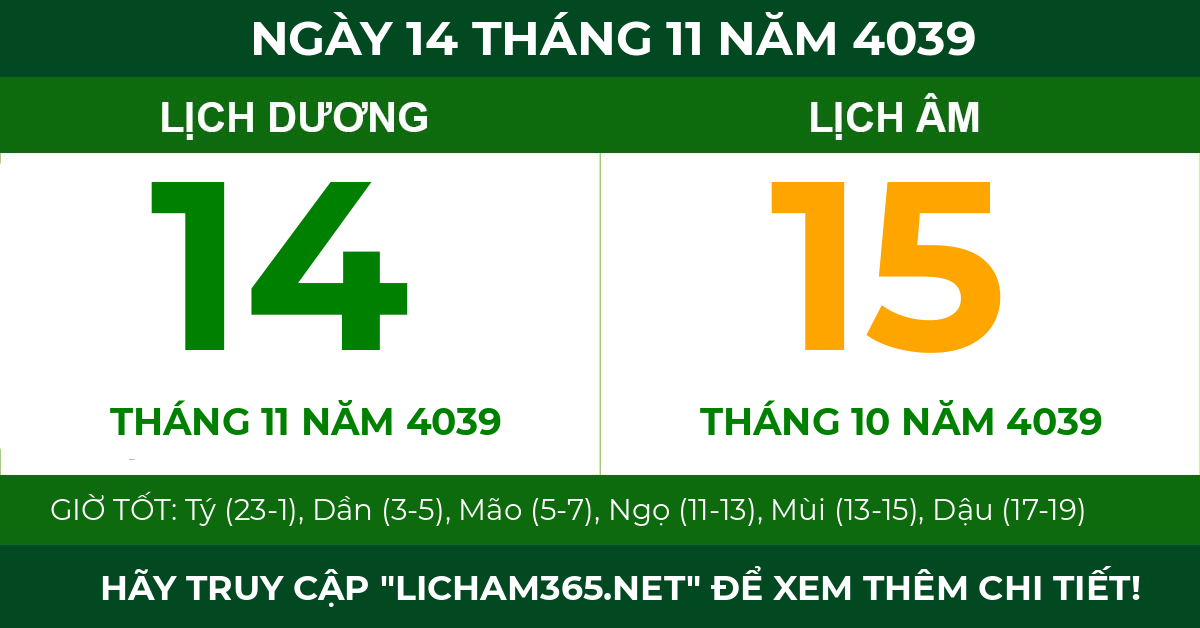 lịch âm ngày 14 tháng 11 năm 4039