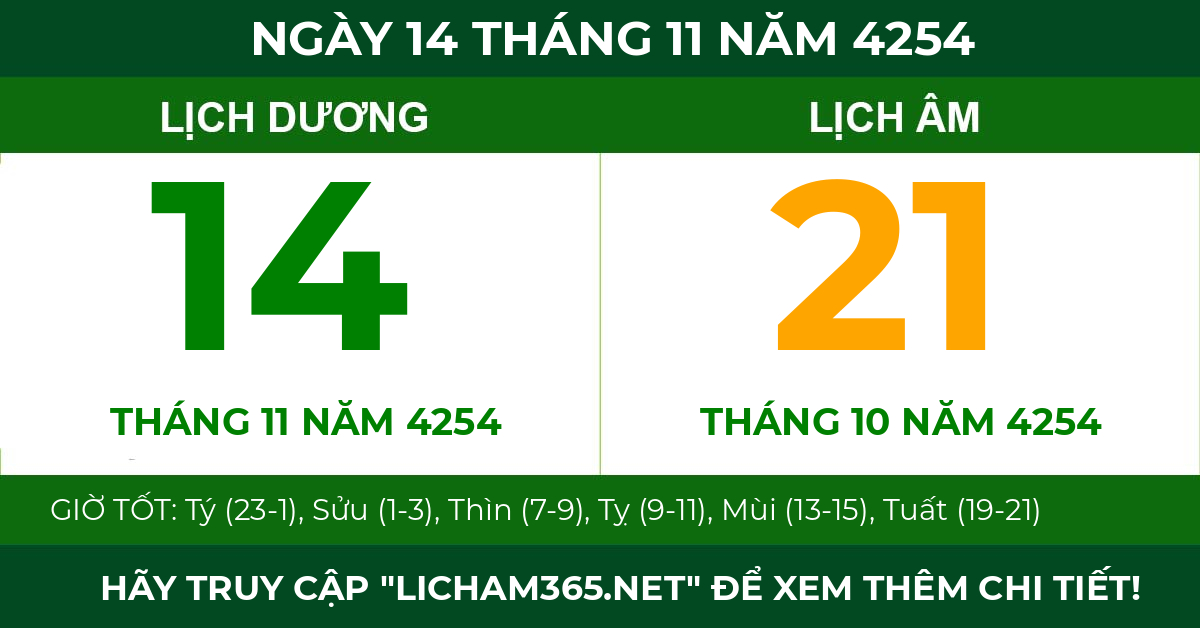 lịch âm ngày 14 tháng 11 năm 4254
