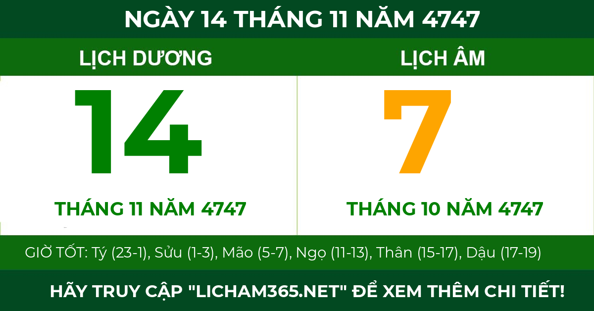 lịch âm ngày 14 tháng 11 năm 4747