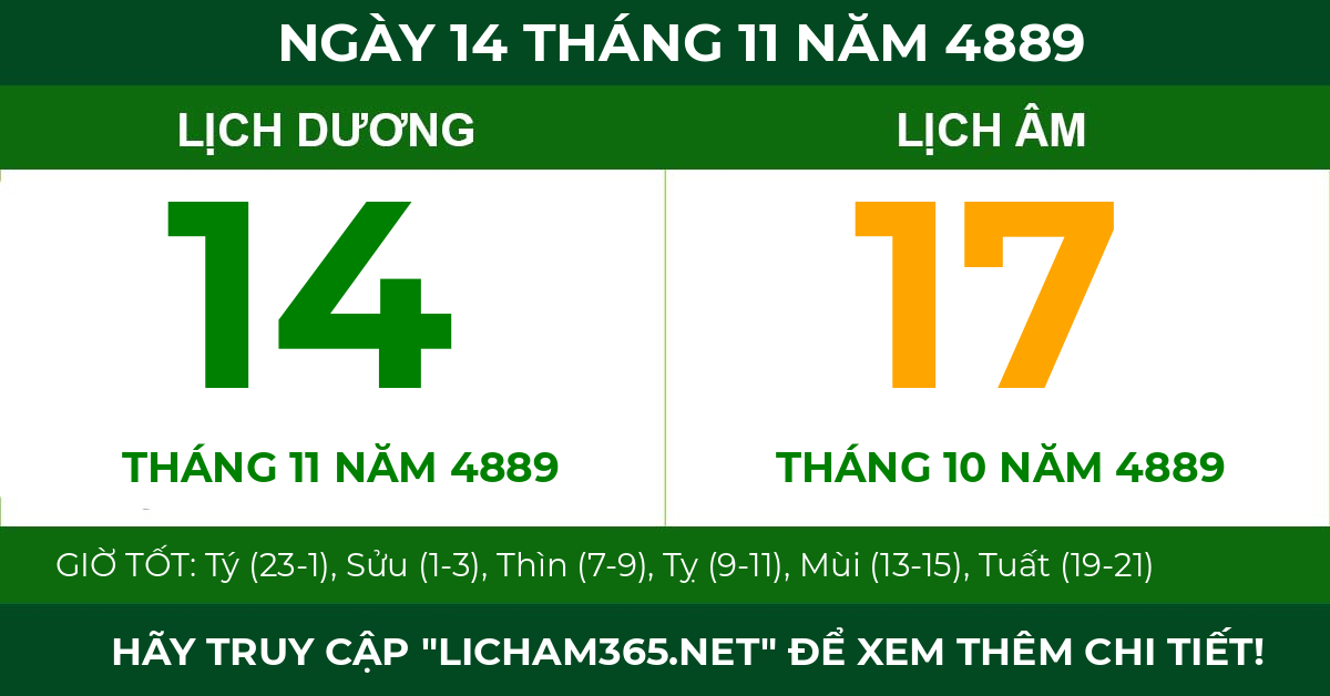 lịch âm ngày 14 tháng 11 năm 4889