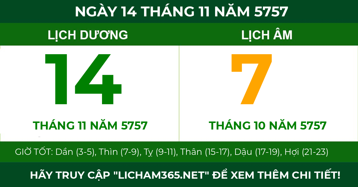 lịch âm ngày 14 tháng 11 năm 5757