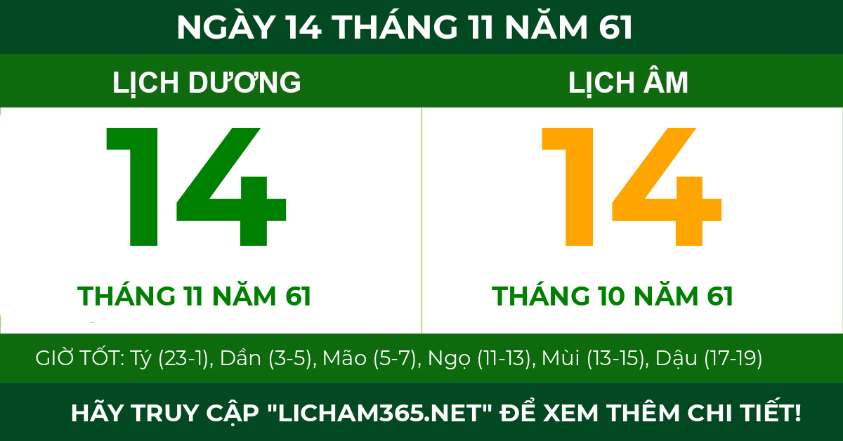 lịch âm ngày 14 tháng 11 năm 61