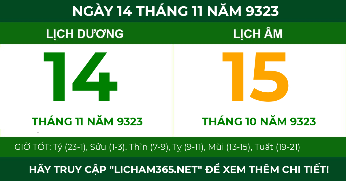 lịch âm ngày 14 tháng 11 năm 9323