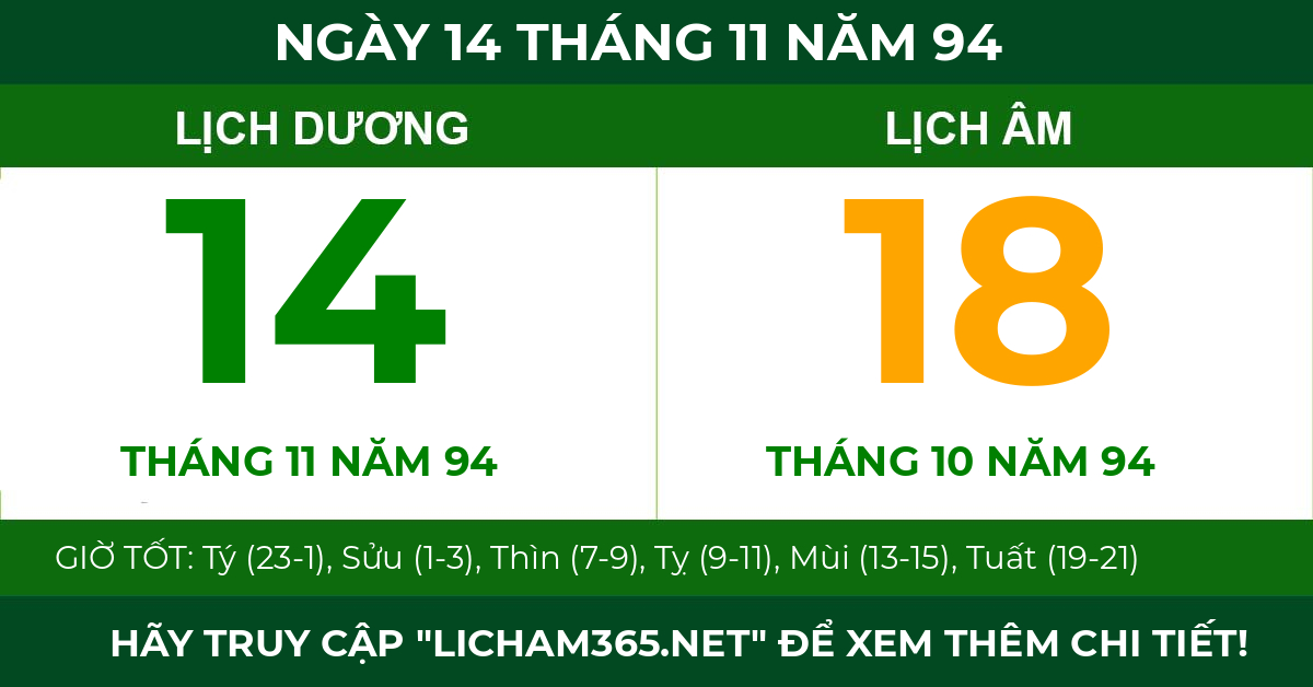 lịch âm ngày 14 tháng 11 năm 94