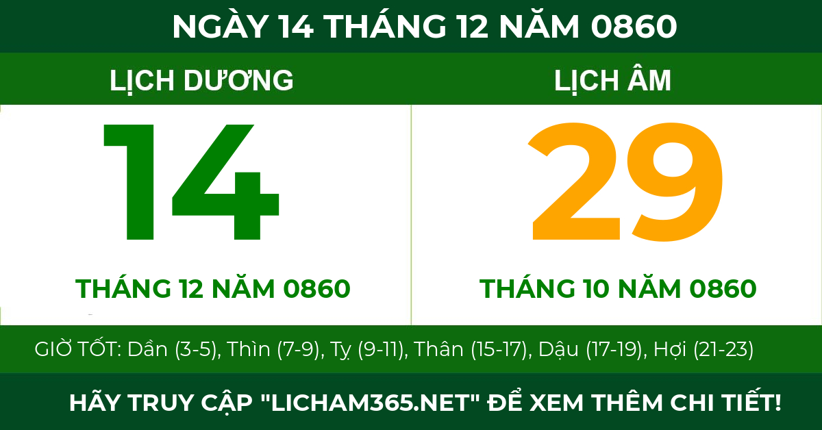 lịch âm ngày 14 tháng 12 năm 0860